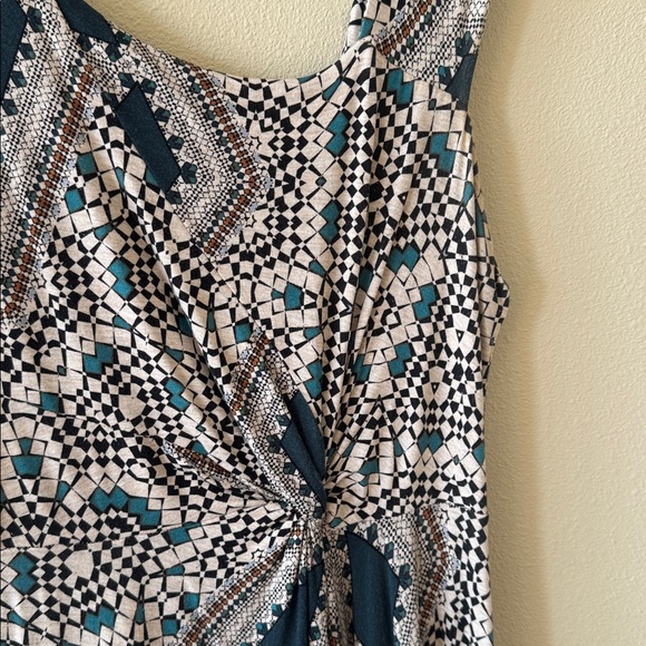 Anthropologie HD in Paris modal art deco asymmetrical midi dress turquoise sz M - Picture 3 of 7